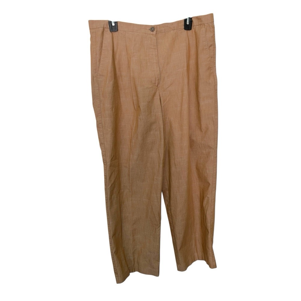 Liz Claiborne 14 Petite Tan Kylie Trousers Pleated Cotton Blend Straight Leg